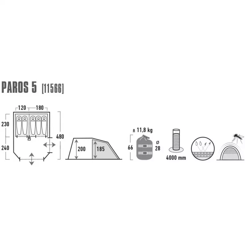 High Peak Paros 5 šeimyninis tunelinis palapinė 5 asmenims