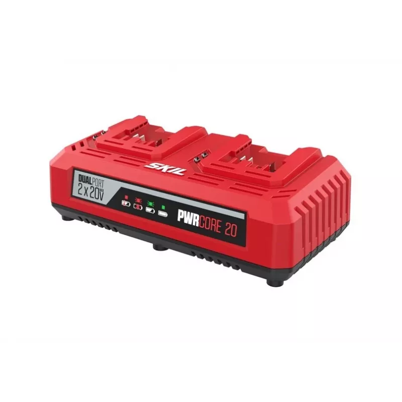 SKIL Dual Charger 2x20V Max (18V) - Dviejų prievadų akumuliatorių kroviklis, skirtas PWRCORE 20V ličio jonų baterijoms