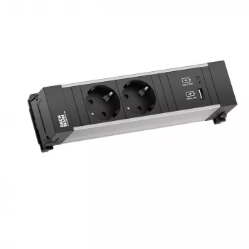 Bachmann Power Frame Desk Power Module 2x Schuko USB-A USB-C 22W 0.2m GST18 Silver
