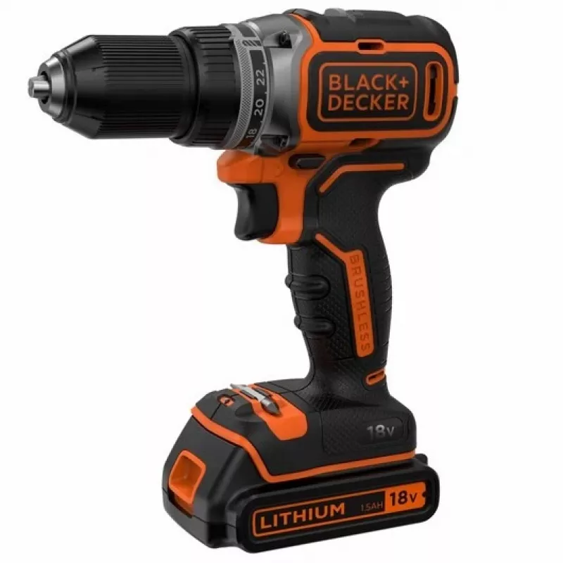 Black & Decker BL186KB-QW 18V belaidis bešepetėlis plaktukinis gręžtuvas 1650 aps./min. (2×1,5 Ah baterijos, įkroviklis, dėklas)