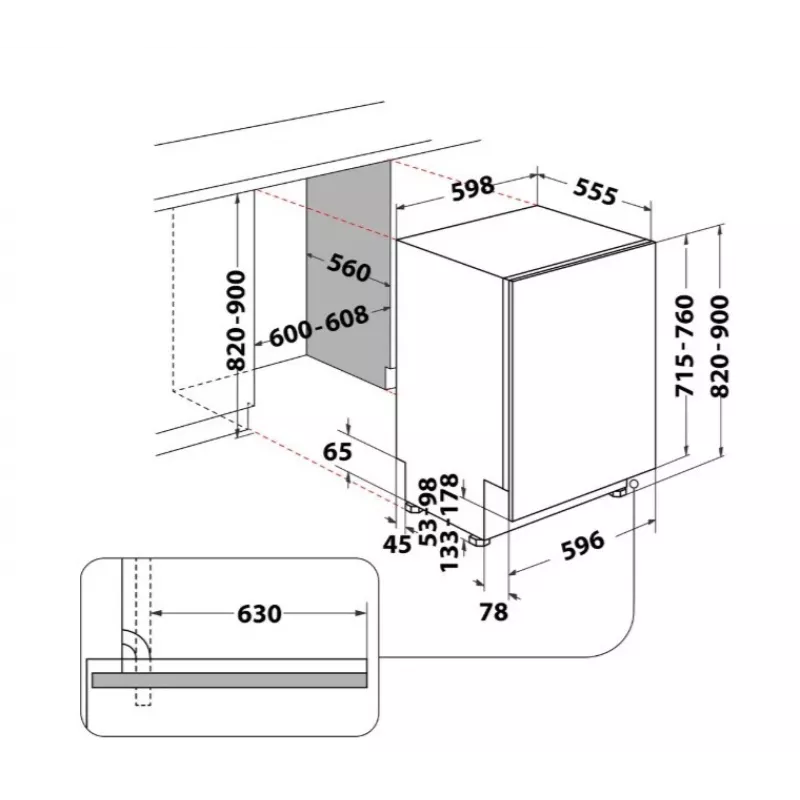 Whirlpool W7IHT40T Pilnai Integruota Indų Plovimo Mašina, 14 Servizų, Energijos Klasė C, 40 dB, NaturalDry