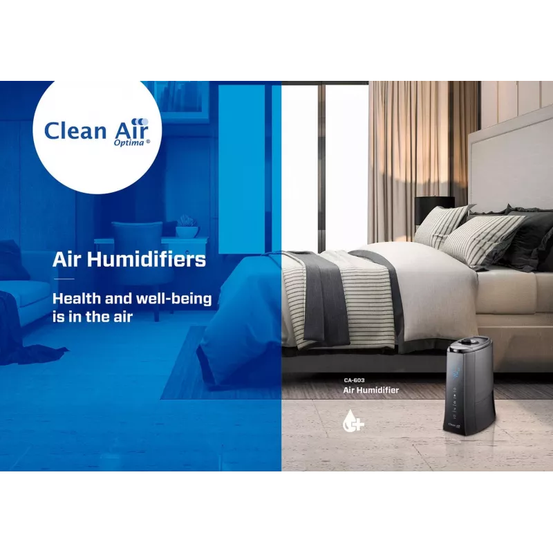 Clean Air Optima CA-603 Ultragarsinis Drėkintuvas su Jonizatoriumi, 5.5L, Šaltas ir Šiltas Rūkas, Iki 60 m², Skaitmeninis Liečiamas Skydelis, Nuotolinio Valdymo Pultelis, Wi-Fi Programa