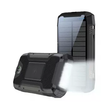PowerNeed S20000Q 20000mAh lauko saulės energijos bankas su belaidžiu įkrovimu, QC3.0 ir PD 20W, juodas