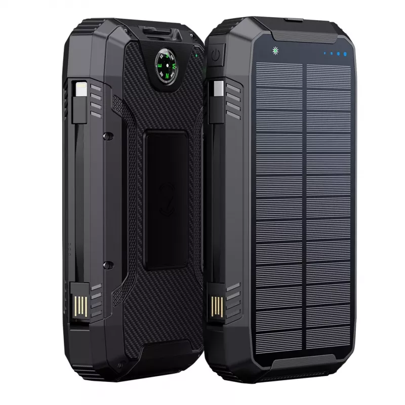 PowerNeed S20000Q 20000mAh lauko saulės energijos bankas su belaidžiu įkrovimu, QC3.0 ir PD 20W, juodas