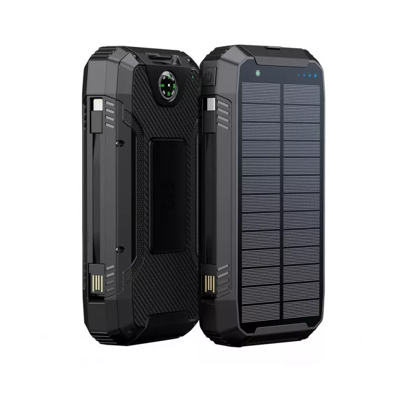 PowerNeed S20000Q 20000mAh lauko saulės energijos bankas su belaidžiu įkrovimu, QC3.0 ir PD 20W, juodas