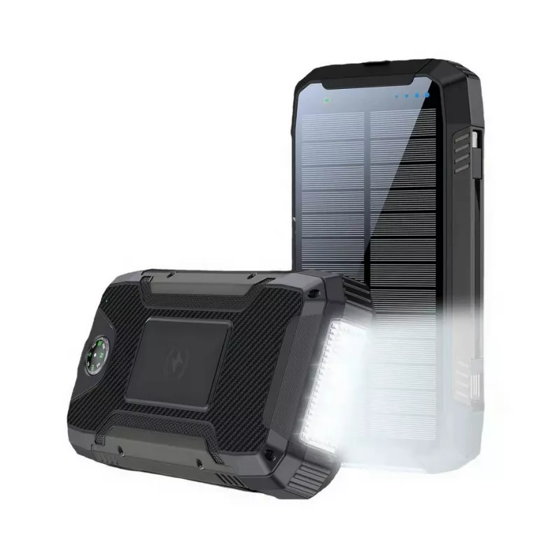 PowerNeed S20000Q 20000mAh lauko saulės energijos bankas su belaidžiu įkrovimu, QC3.0 ir PD 20W, juodas