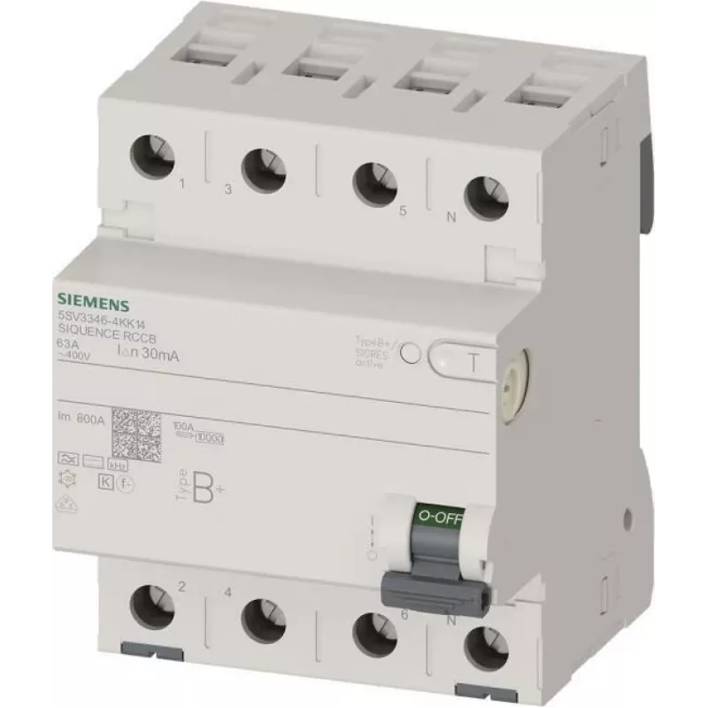 Siemens 5SV33464KK14 SENTRON 5SV3 RCCB Type B+ 63A 4-Pole 30mA liekamosios srovės automatas