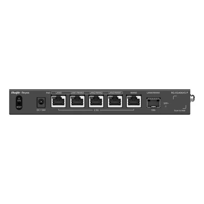 Ruijie Reyee RG-EG406XS-P Multi-WAN debesų valdymo šliuzo maršrutizatorius, 6x 2.5GE RJ45, 1x 10GE SFP+, 4 PoE, VPN, Rackmount