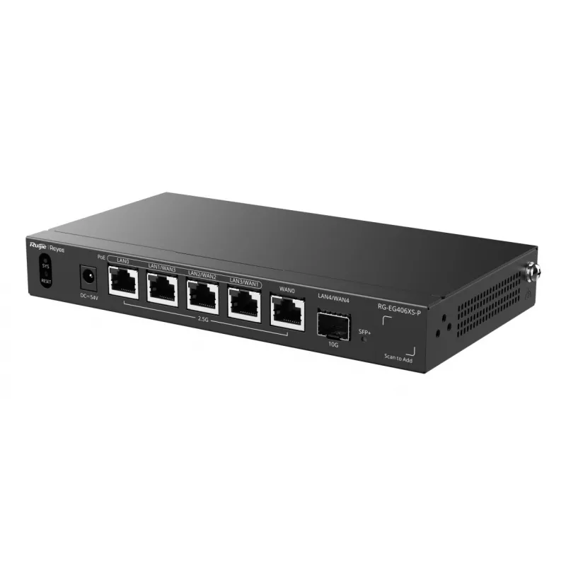 Ruijie Reyee RG-EG406XS-P Multi-WAN debesų valdymo šliuzo maršrutizatorius, 6x 2.5GE RJ45, 1x 10GE SFP+, 4 PoE, VPN, Rackmount