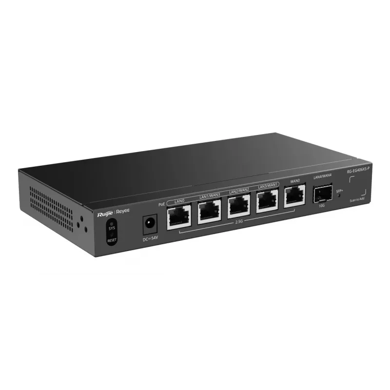 Ruijie Reyee RG-EG406XS-P Multi-WAN debesų valdymo šliuzo maršrutizatorius, 6x 2.5GE RJ45, 1x 10GE SFP+, 4 PoE, VPN, Rackmount