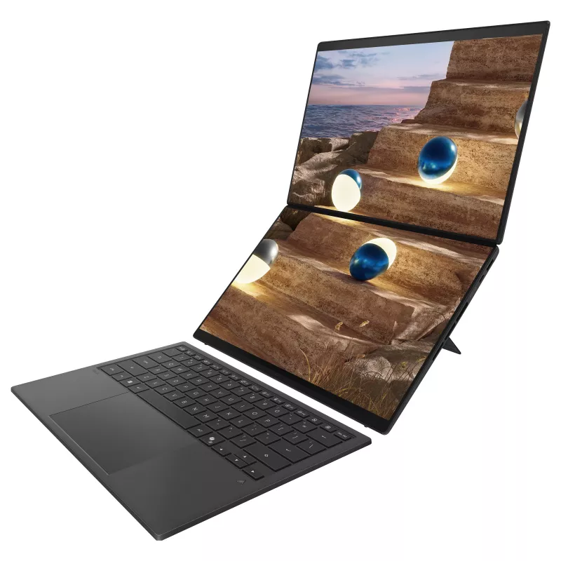 ASUS Zenbook Duo UX8407AA-SN469X Copilot+ PC nešiojamas kompiuteris, 14 colių 3K OLED jutiklinis 144Hz, Intel Core Ultra 9 386H, 32GB LPDDR5x, 1TB SSD, Windows 11 Pro, vokiška QWERTZ klaviatūra