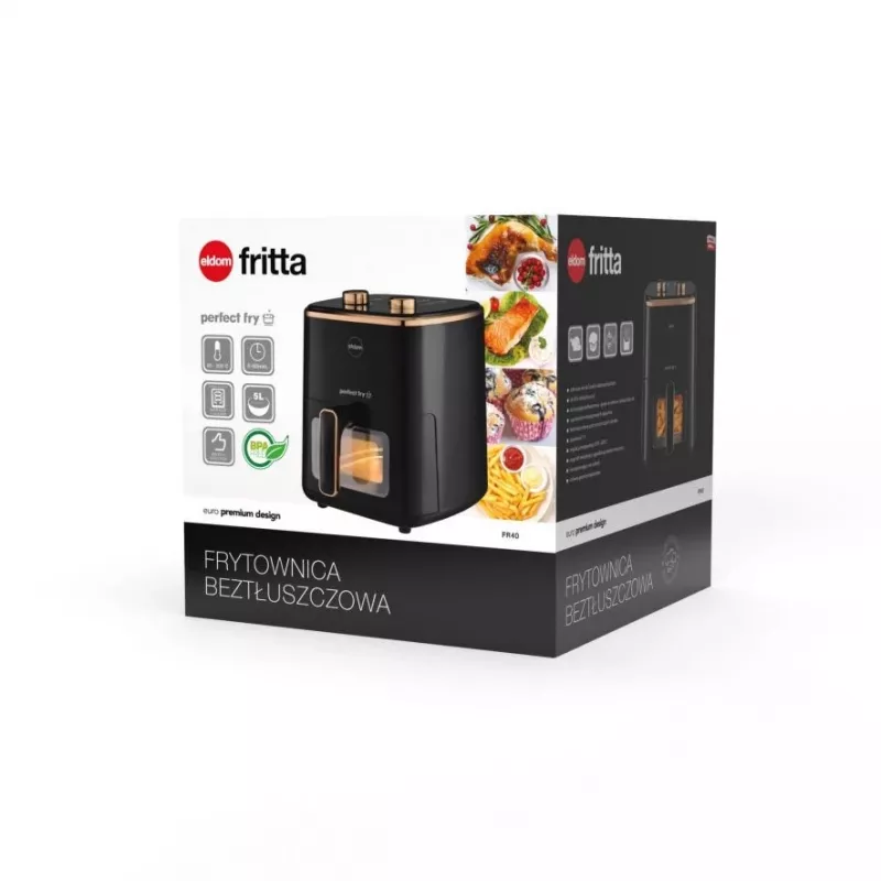 ELDOM FRITTA Karšto oro gruzdintuvė be riebalų 5.0 L, reguliuojama temperatūra, laikmatis, 1500 W, juoda