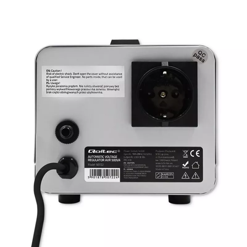 Qoltec 50722 Automatinis įtampos stabilizatorius AVR 500VA 300W