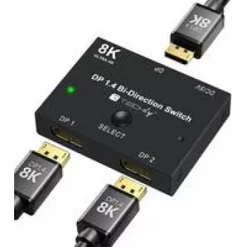 TECHLY IDATA-DP-2DP-8KT Bidirectional DisplayPort 1.4 Switch 8K 2-in-1-out / 1-in-2-out Splitter