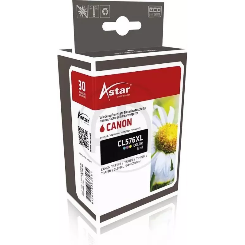 ASTAR AS70750 Suderinama Canon CL-576XL Trijų Spalvų Kasetė (Perdirbta, 12 ml, 300 puslapių)