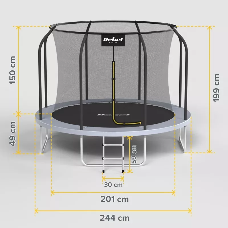REBEL Active Trampoline PRO 8ft/244cm su apsauginiu tinklu ir kopėtėlėmis