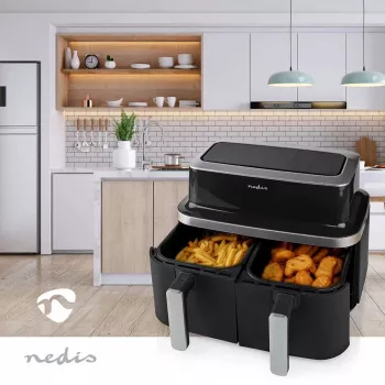 Nedis KAAF320BK Karšto oro gruzdintuvė su dviem krepšeliais 8.4 L 2600 W Skaitmeninis liečiamasis ekranas Juoda