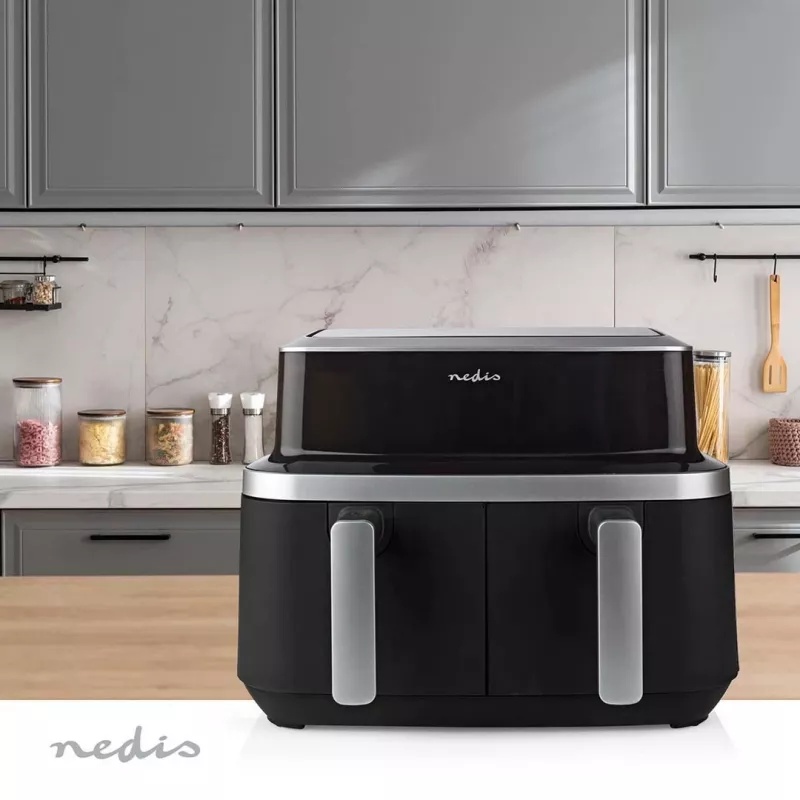 Nedis KAAF320BK Karšto oro gruzdintuvė su dviem krepšeliais 8.4 L 2600 W Skaitmeninis liečiamasis ekranas Juoda