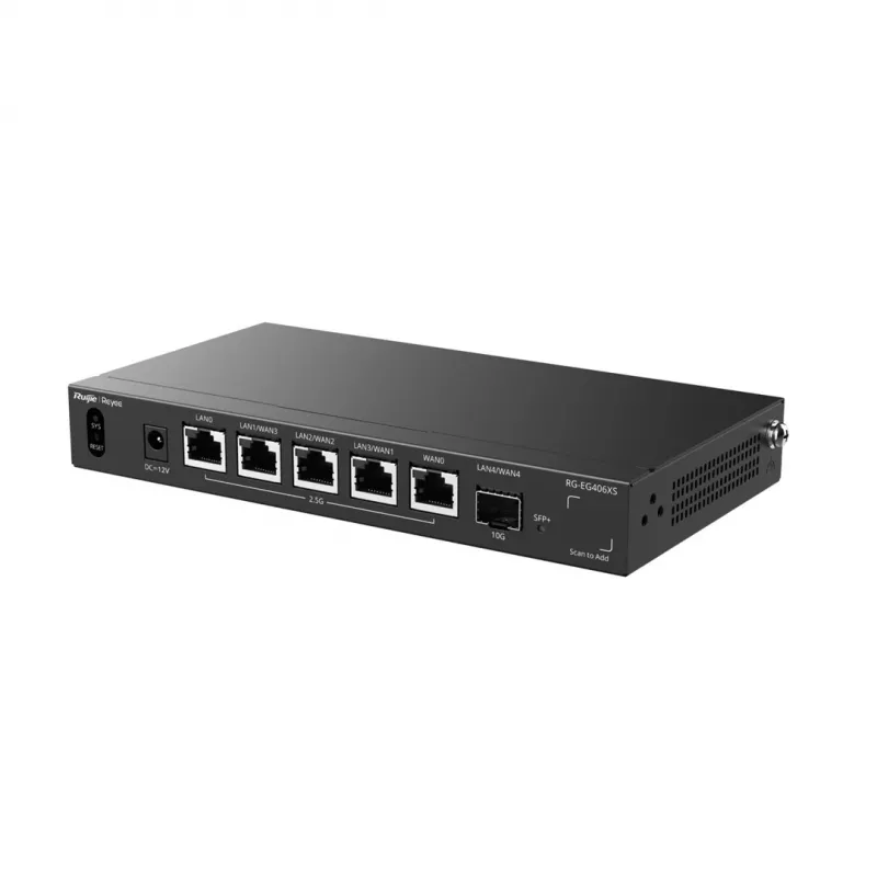 Ruijie Reyee RG-EG406XS Multi-WAN debesų valdymo šliuzas, 6 prievadai, 2,5GE WAN/LAN, 10G SFP+, VPN, debesų valdymas, montuojamas į stelažą