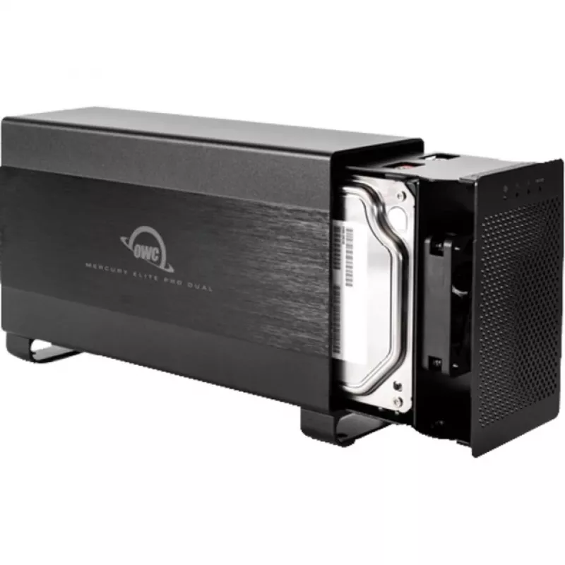 OWC Mercury Elite Pro Dual - Išorinis RAID dėklas - 2 vietos - 2.5/3.5 colio - SATA I/II/III - USB 3.1 Gen 1 ir eSATA - Aliuminis - Juoda