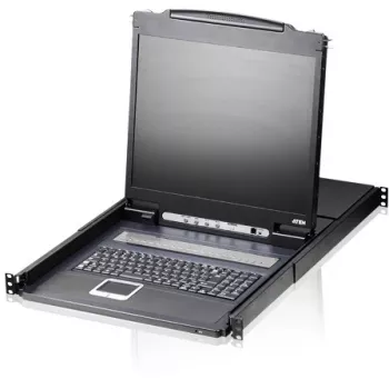ATEN CL1308N LCD KVM Console su 8 prievadų KVM jungikliu - 19 inch LCD, PS/2 ir USB, VGA, 1280x1024, juoda, 1U montuojama į stelažą
