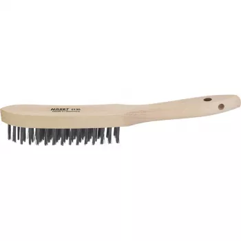 HAZET 2130 Rankinis vielinis šepetys su medine rankena, 4 eilės gofruoto plieninio vielos, 290 mm