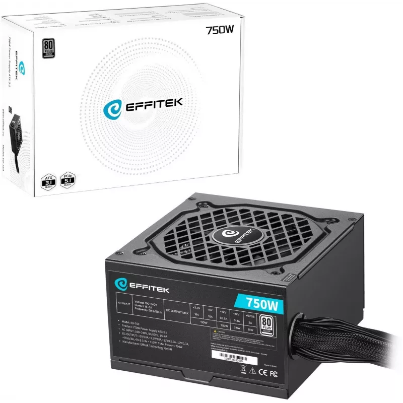 EFFITEK 750W ATX 3.1 PCIe 5.1 Fully Modular Power Supply 80 PLUS Gold Black