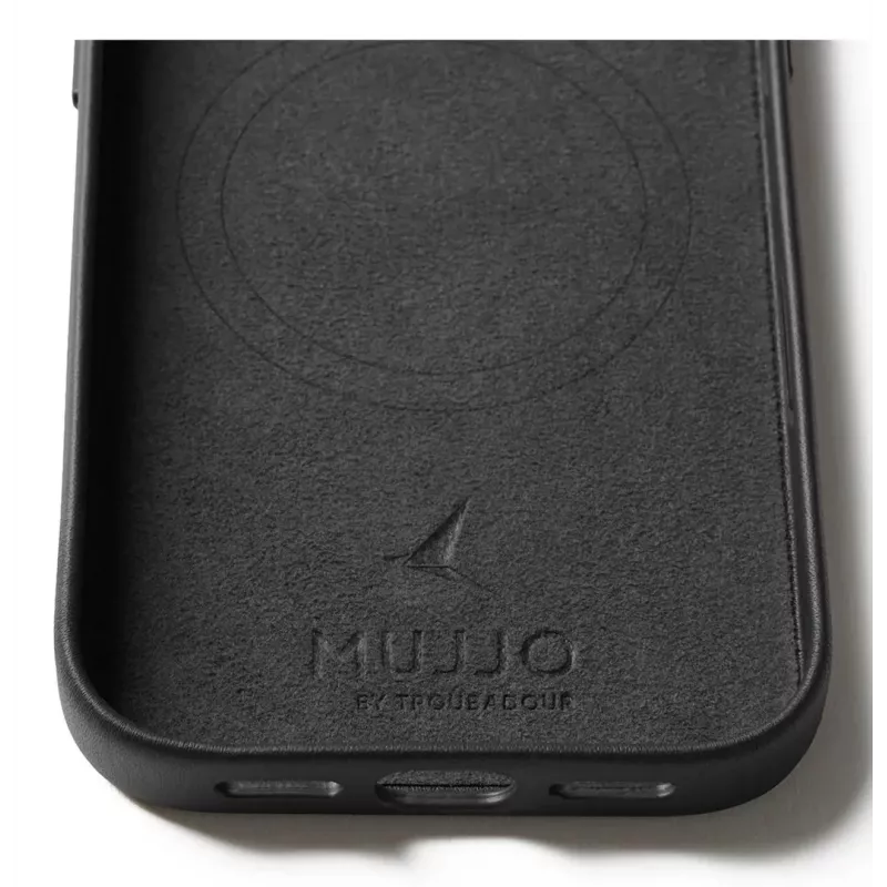 Mujjo Wallet Leather Case for iPhone 17 Pro su MagSafe (Juoda)