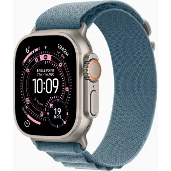 “Apple Watch Ultra 3 GPS + Cellular 49mm Natural Titanium Case with Blue/Bright Blue Trail Loop - M/L”