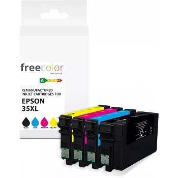 Freecolor Remanufactured Ink Cartridge Multipack for Epson 35XL (Black, Cyan, Magenta, Cyan) + 3x25ml Refill Ink Bottles