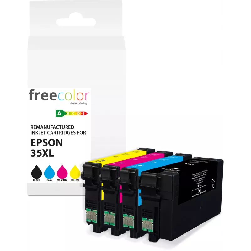 Freecolor Remanufactured Ink Cartridge Multipack for Epson 35XL (Black, Cyan, Magenta, Cyan) + 3x25ml Refill Ink Bottles