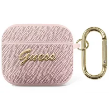 Guess GUA3SASMP Saffiano Script Metal Collection Protective Case for Apple AirPods 3rd Generation, Pink
