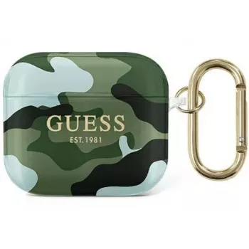 Guess GUA3UCAMA Camo Collection apsauginis dėklas, skirtas Apple AirPods 3 kartai – žalia / chaki