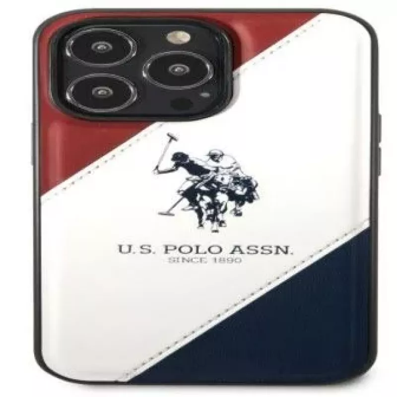 US Polo Assn Tricolor Embossed Back Cover, skirta Apple iPhone 14 Pro – balta