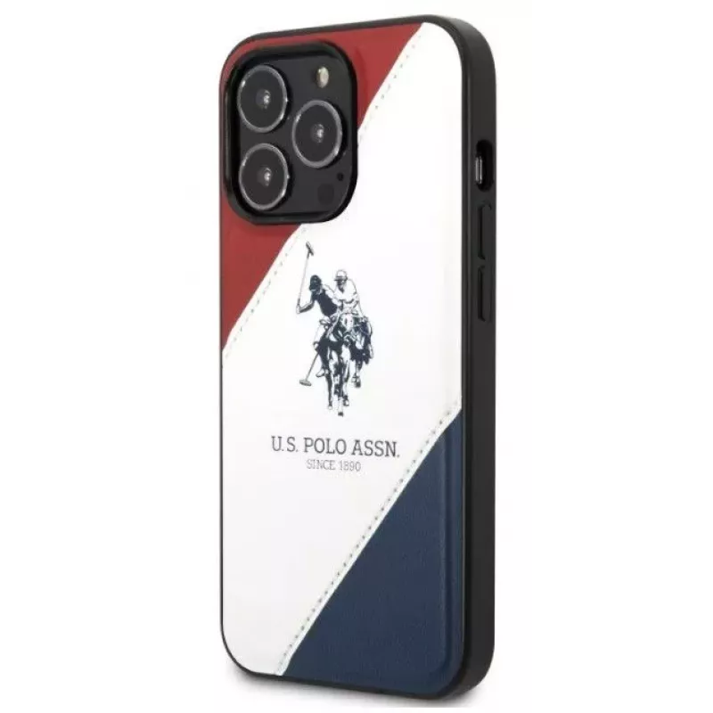 US Polo Assn Tricolor Embossed Back Cover, skirta Apple iPhone 14 Pro – balta
