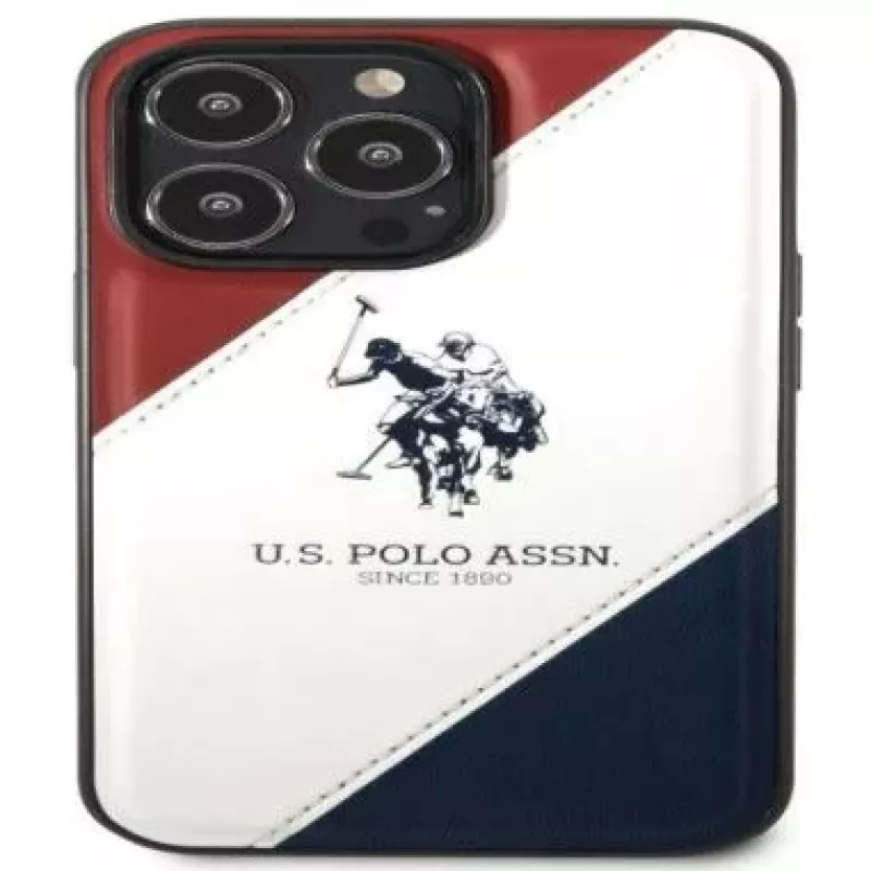 U.S. POLO ASSN. USHCP14XPSO3 Tricolor Embossed Dėklas, skirtas iPhone 14 Pro Max 6,7 inch Baltas