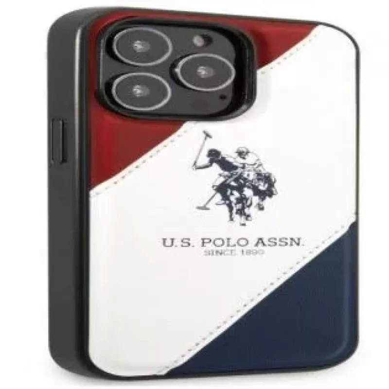 U.S. POLO ASSN. USHCP14XPSO3 Tricolor Embossed Dėklas, skirtas iPhone 14 Pro Max 6,7 inch Baltas