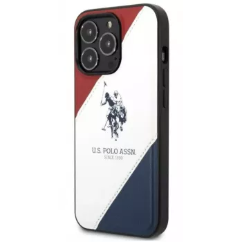 U.S. POLO ASSN. USHCP14XPSO3 Tricolor Embossed Dėklas, skirtas iPhone 14 Pro Max 6,7 inch Baltas
