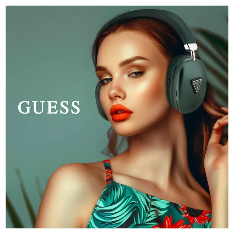 Guess Over-Ear Bluetooth 5.3 ausinės su 4G trikampio logotipu, chaki spalva