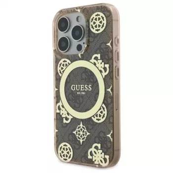 Guess GUHMP16LH4PYEEW Kietasis dėklas, skirtas Apple iPhone 16 Pro 6,3 inch, ruda Peony On 4G Background, MagSafe