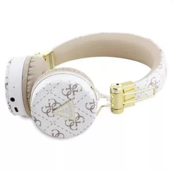 Guess 4G Triangle Round Shape – belaidės ausinės ant ausų su Bluetooth ir ENC (balta)