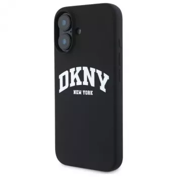 DKNY DKHMP16SSNYACH Kietas Dėklas Apple iPhone 16 6,1 colio Juodas Silikonas su Baltu Spausdintu Logotipu MagSafe