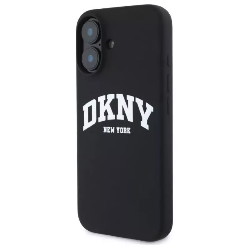 DKNY DKHMP16SSNYACH Kietas Dėklas Apple iPhone 16 6,1 colio Juodas Silikonas su Baltu Spausdintu Logotipu MagSafe