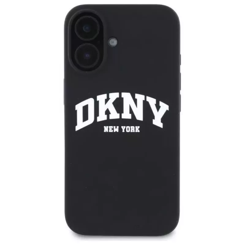 DKNY DKHMP16SSNYACH Kietas Dėklas Apple iPhone 16 6,1 colio Juodas Silikonas su Baltu Spausdintu Logotipu MagSafe