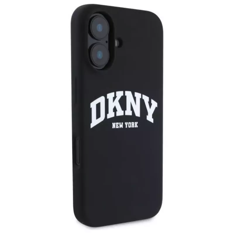 DKNY DKHMP16SSNYACH Kietas Dėklas Apple iPhone 16 6,1 colio Juodas Silikonas su Baltu Spausdintu Logotipu MagSafe