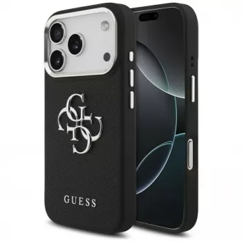 Guess Grained Big 4G Classic Logo Dėklas Apple iPhone 17 Pro, Juodas