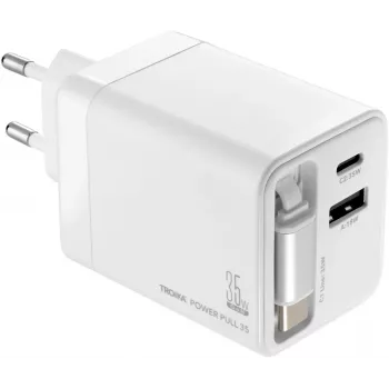 TROIKA POWER PULL 35 Automobilinis įkroviklis 35W USB-C PD & USB-A QC 3.0 Baltas (CHA35/WH)