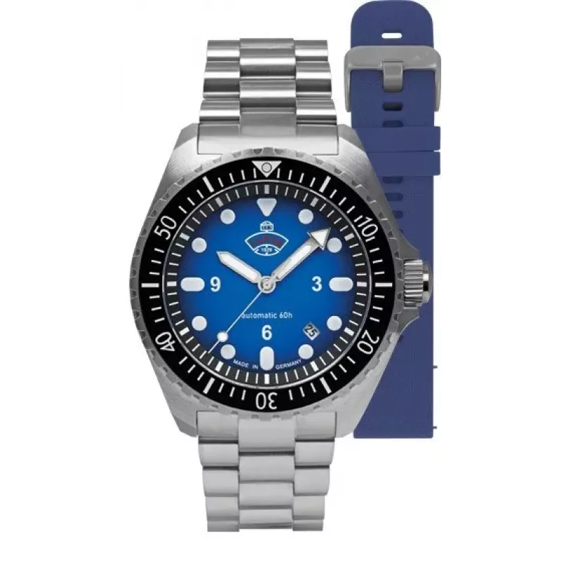 Ruhla 1929 NVA Kommando 4960M-3 SET automatinis laikrodis 40mm juodas ciferblatas odinis ir NATO dirželiai