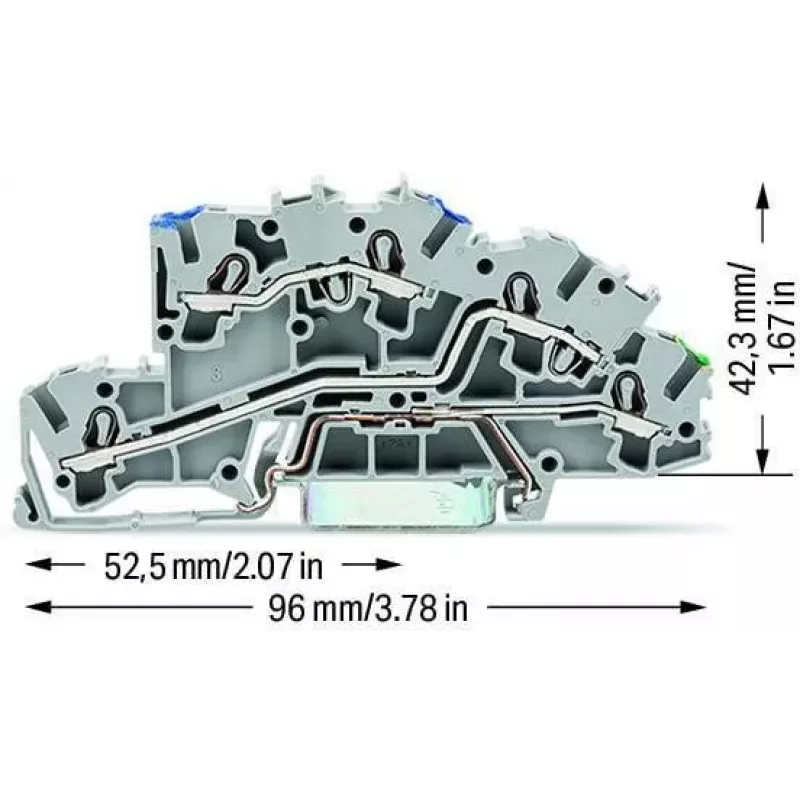 WAGO 2003-7646 3-Conductor Through Terminal Block, 2,5 mm², 800 V, Gray, DIN-Rail Mount