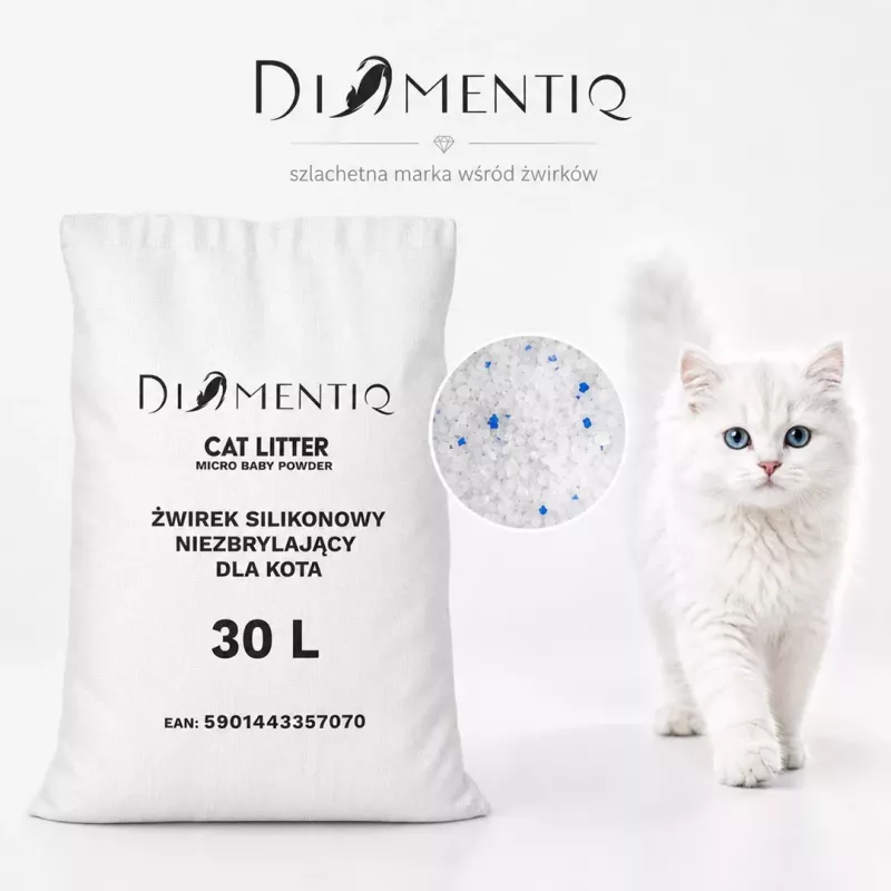 Diamentiq Baby Powder silikoninis nesulipantis kraikas katėms, 30 l